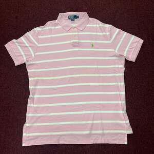 Vintage Polo Ralph Lauren Pink and White Striped Short Sleeve Polo Shirt with Gr